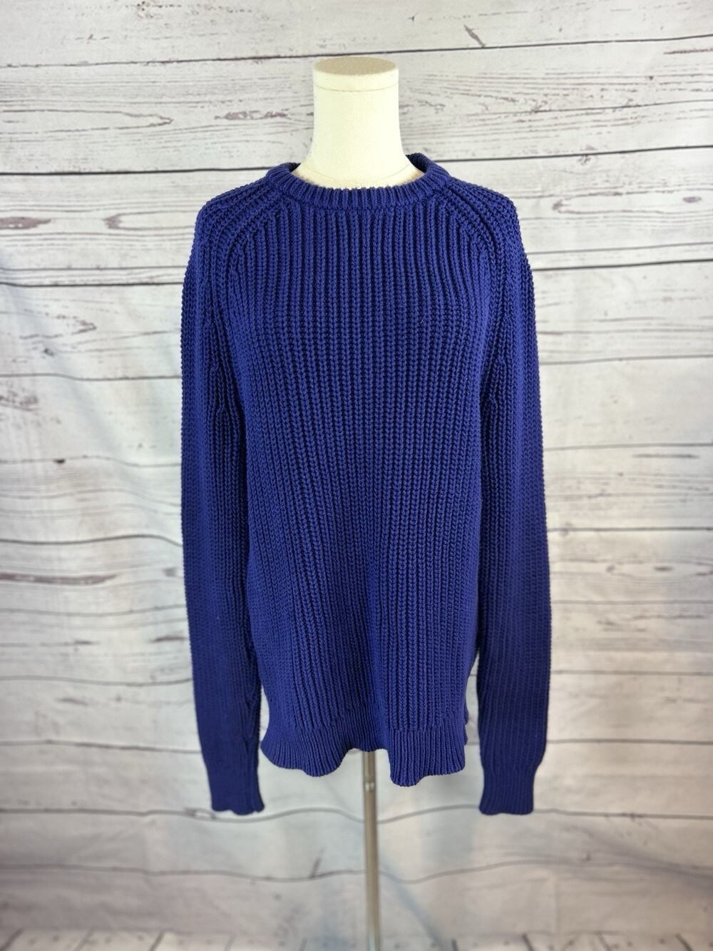 J. Crew Men’s Shaker Stitch Chunky Fisherman Crewneck Sweater Blue Medium